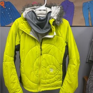 LOKI Lime Green Hooded Jacket with Fur Trim
